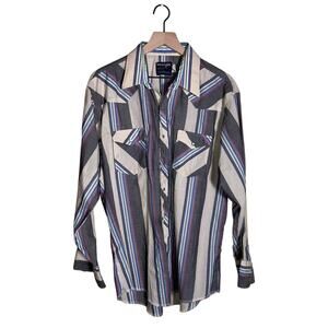 VINTAGE WRANGLER western cowboy striped button-down with pearl snaps size XL